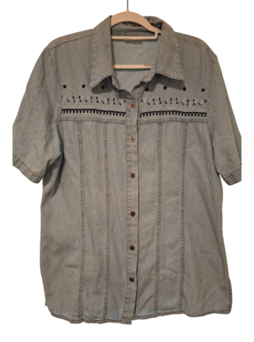 חולצת וינטג' ג'ינס עם רקמות ללא מיתוג